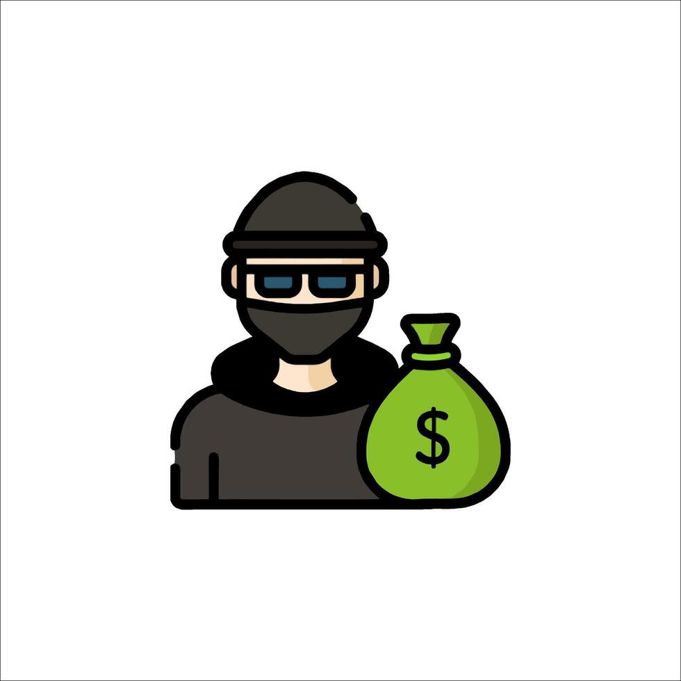 A man in a mask holding a bag with money vector