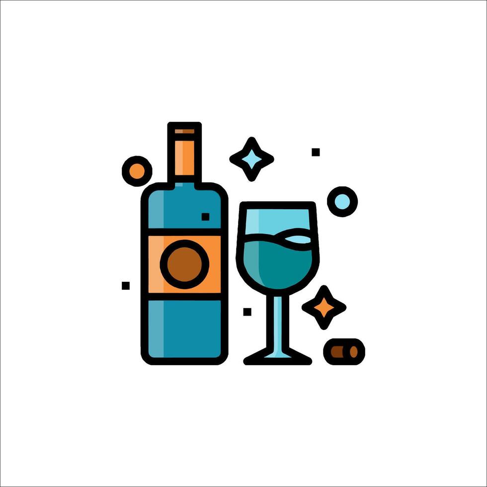 Wine bottle and glass icon illustration vector