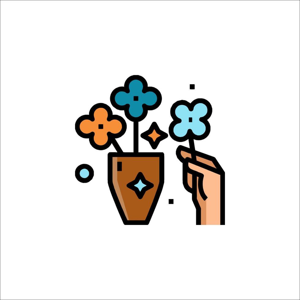 Hand holding flowers icon illustration vector