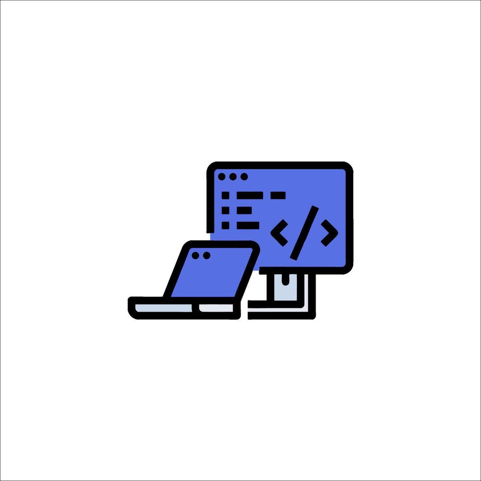 A computer monitor with a code symbol on it vector