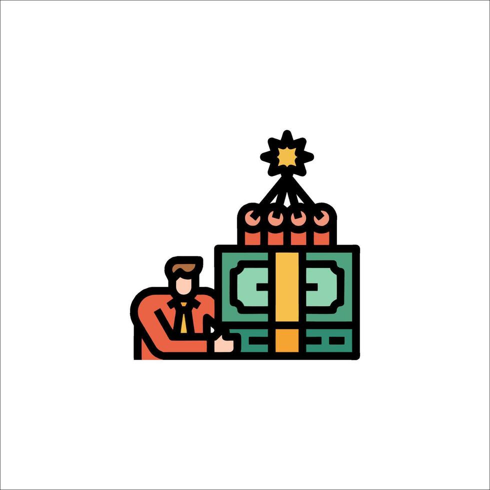 A man is sitting in front of a gift box vector