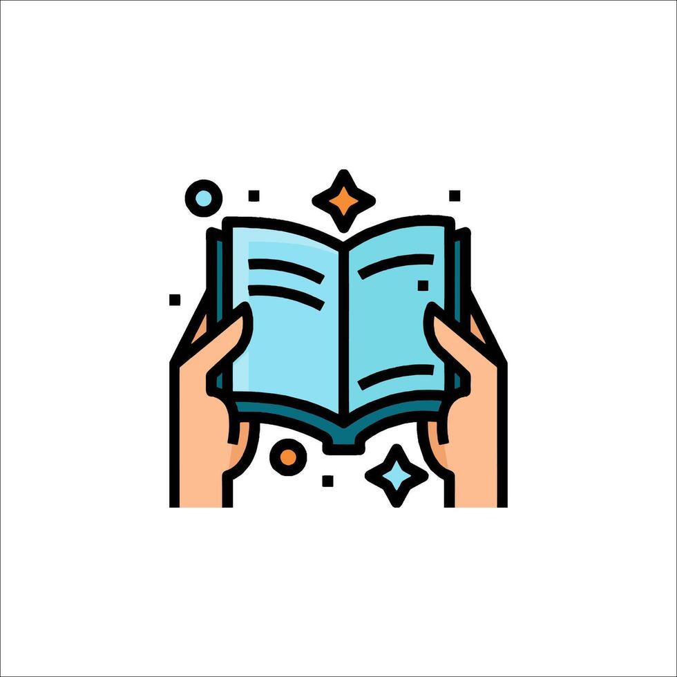 Hands holding open book icon vector