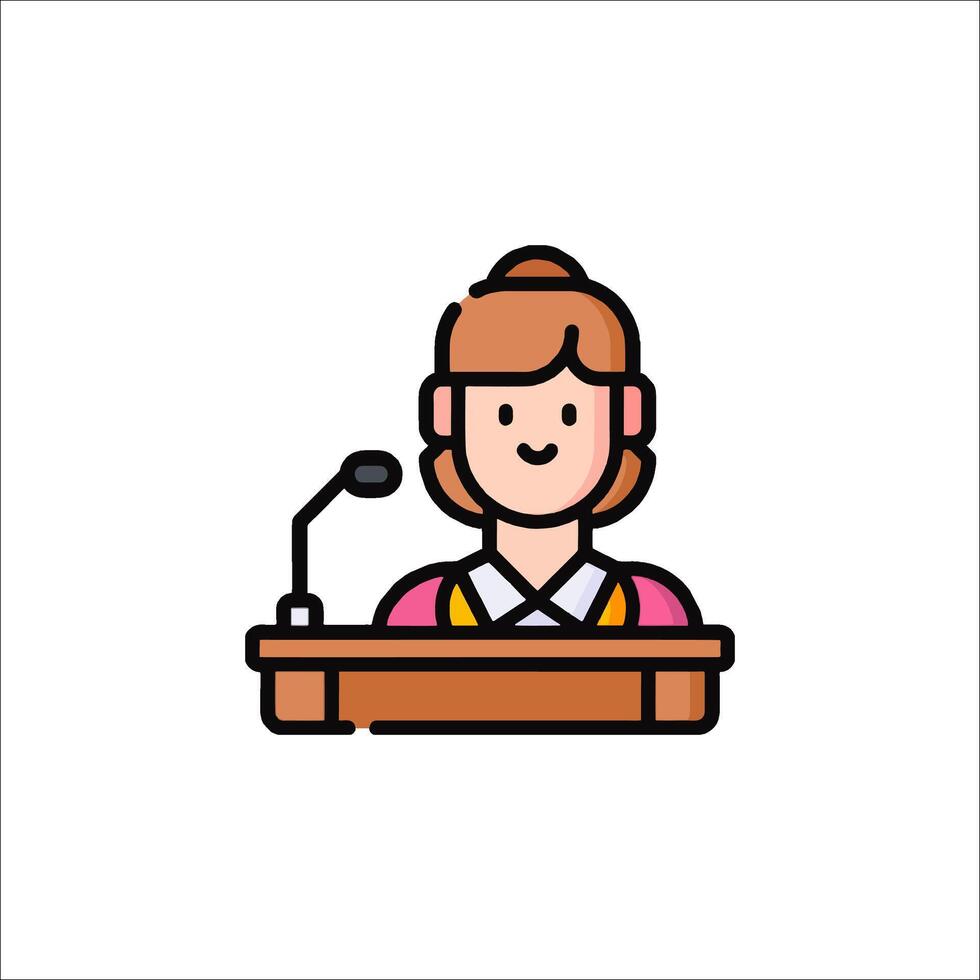 A woman is giving a speech at a podium vector