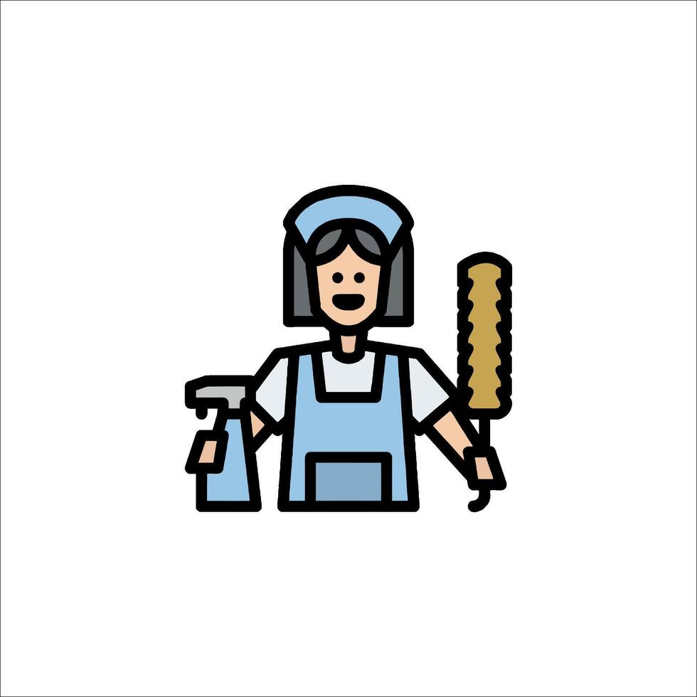 A woman with a broom and a sprayer icon vector