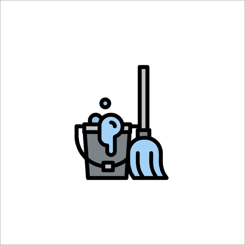A bucket and broom with a blue liquid vector