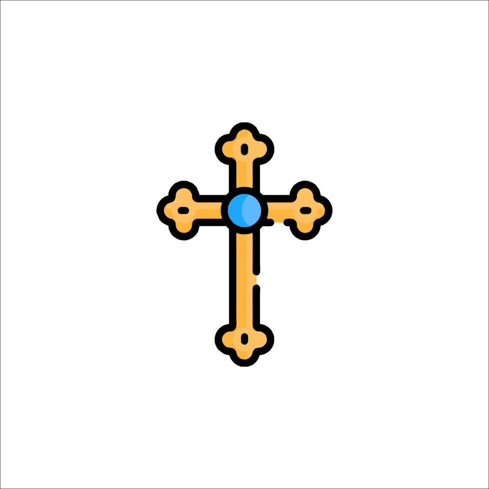 A cross icon with a blue stone in the center vector