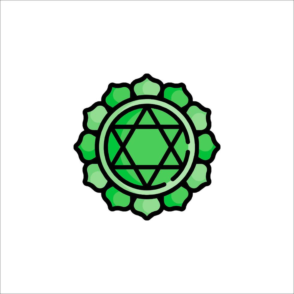 The symbol for the chakra is green and has a star in the center vector