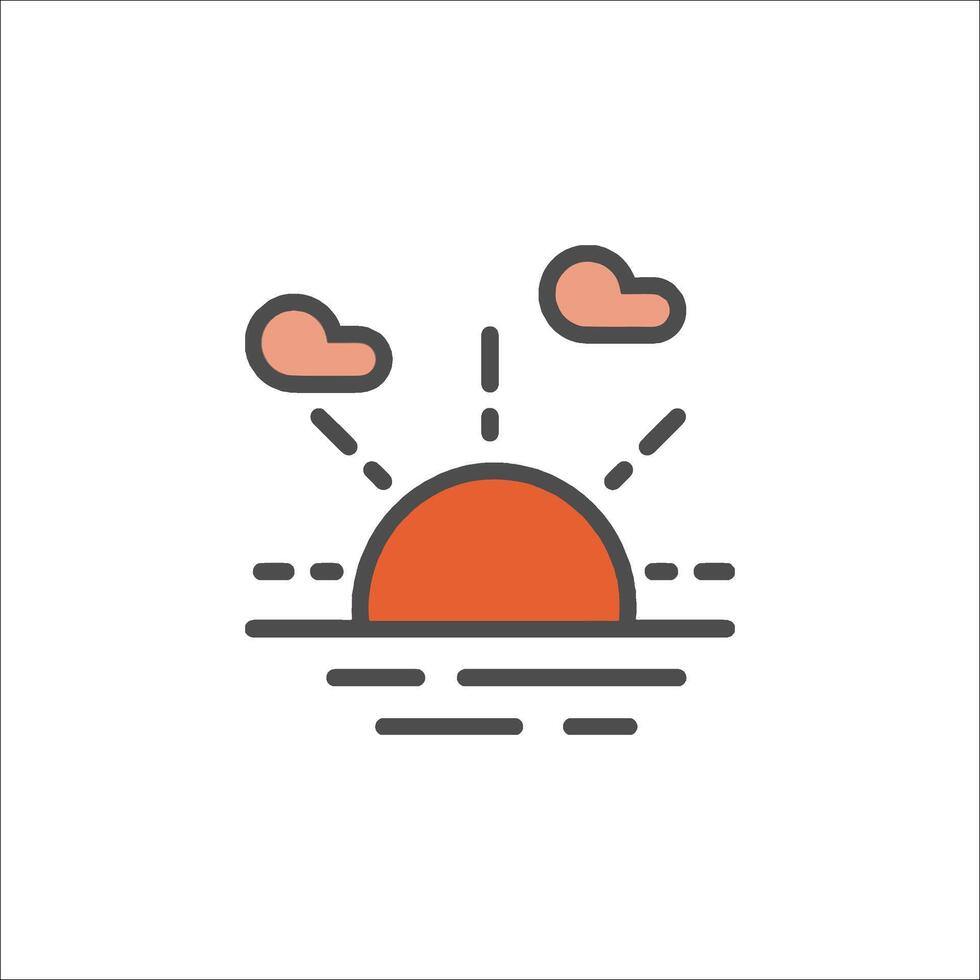 Sunset icon, line icon, flat design, flat design, illustration, flat design vector