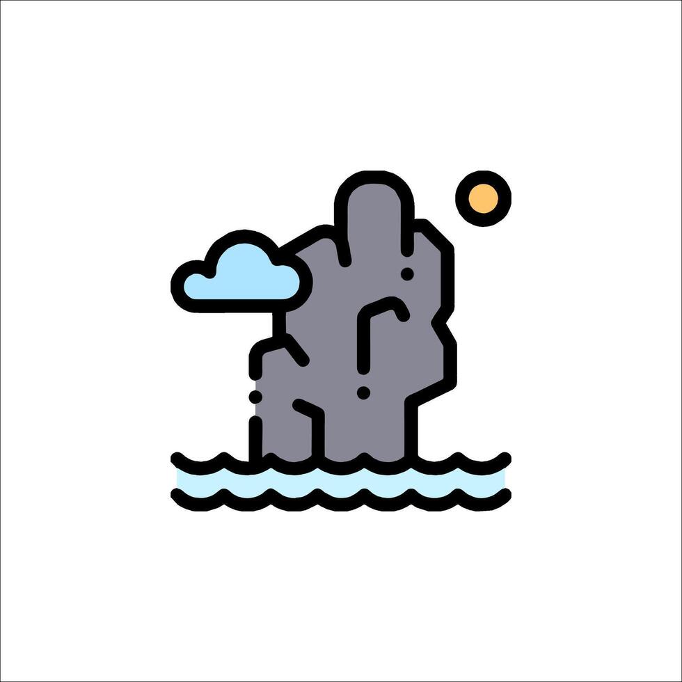 A rock in the ocean with clouds and sun vector