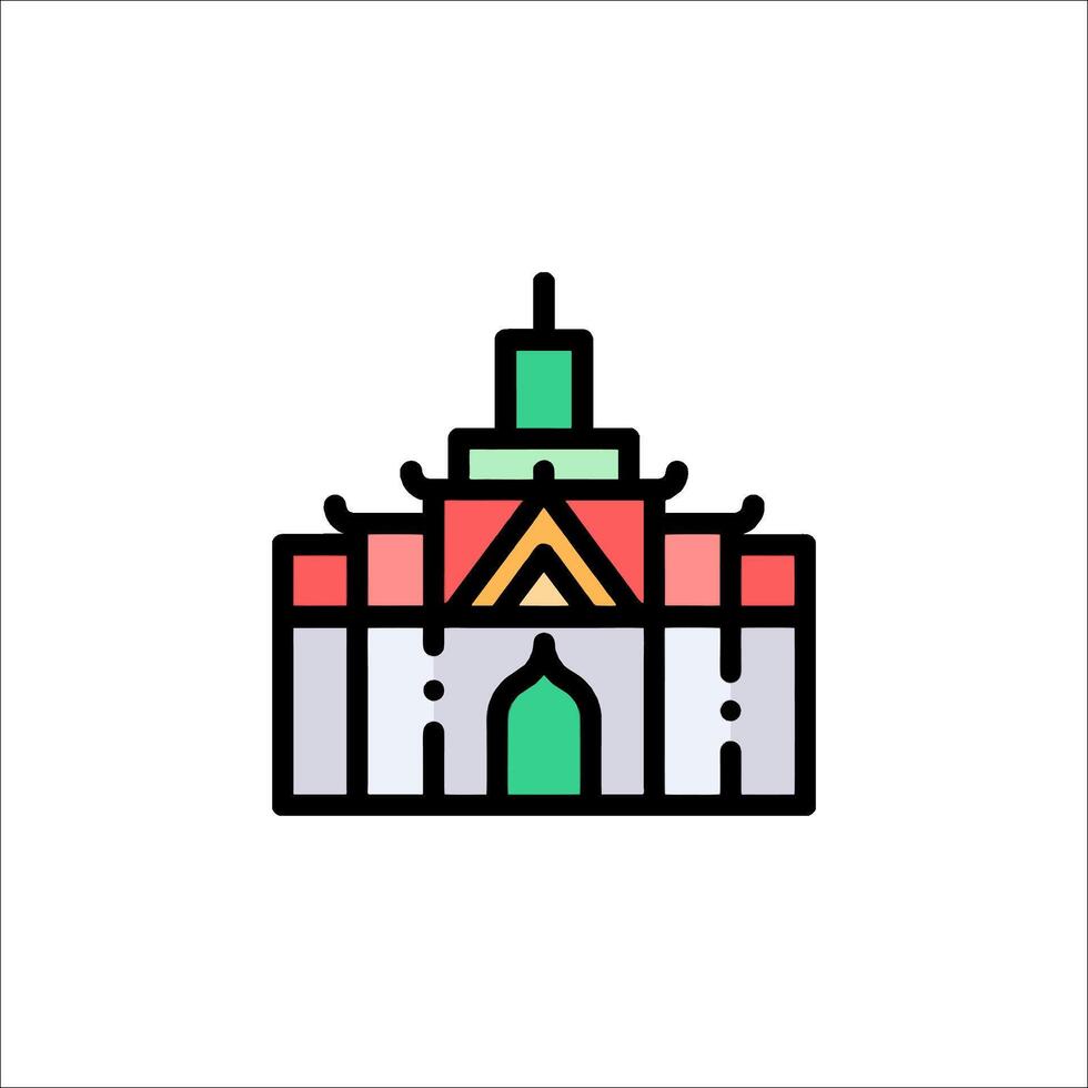 A building with a green and red color scheme vector