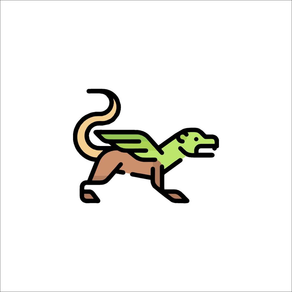 A green dragon with a long tail running vector