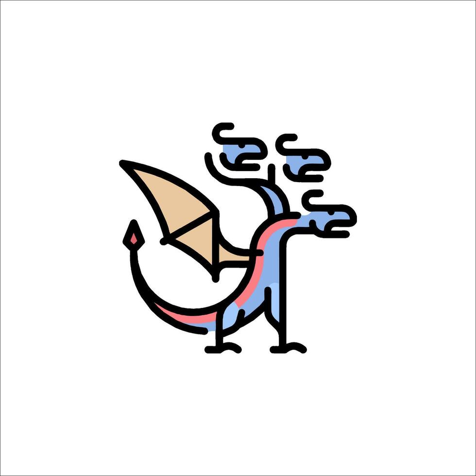 A cartoon dragon with a long tail and wings vector