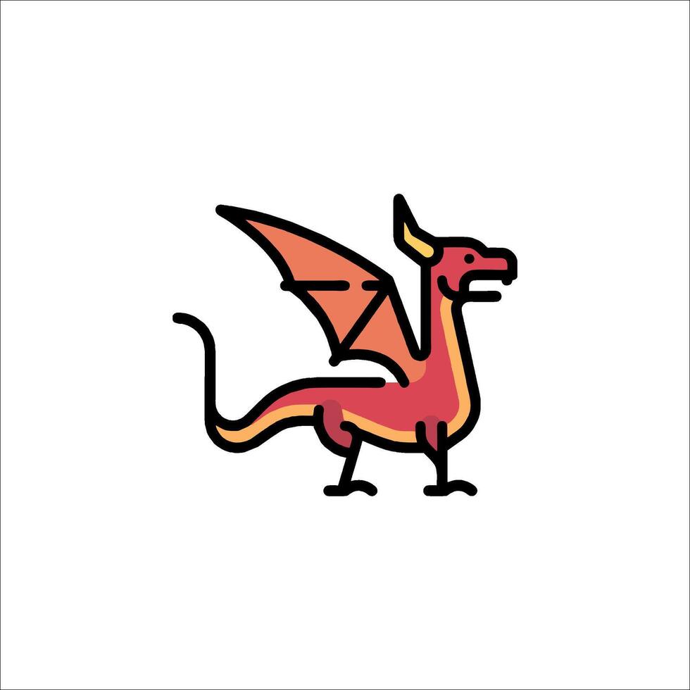 A red and orange dragon with wings vector