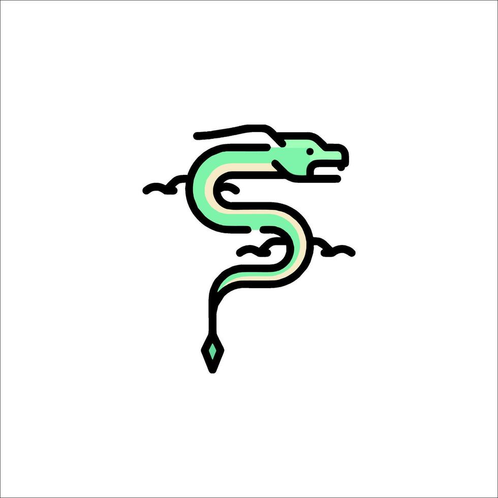 A green snake with a long tail on a white background vector