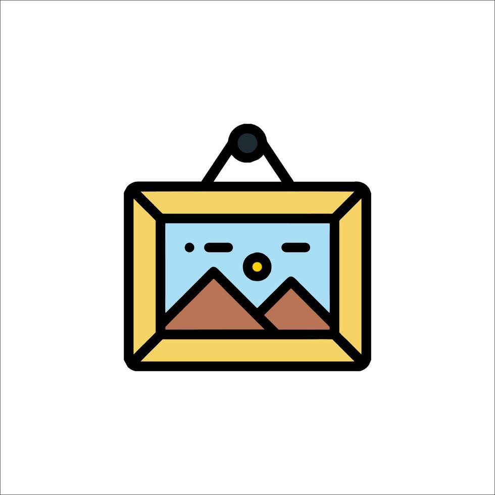 A picture frame with mountains and a sun vector