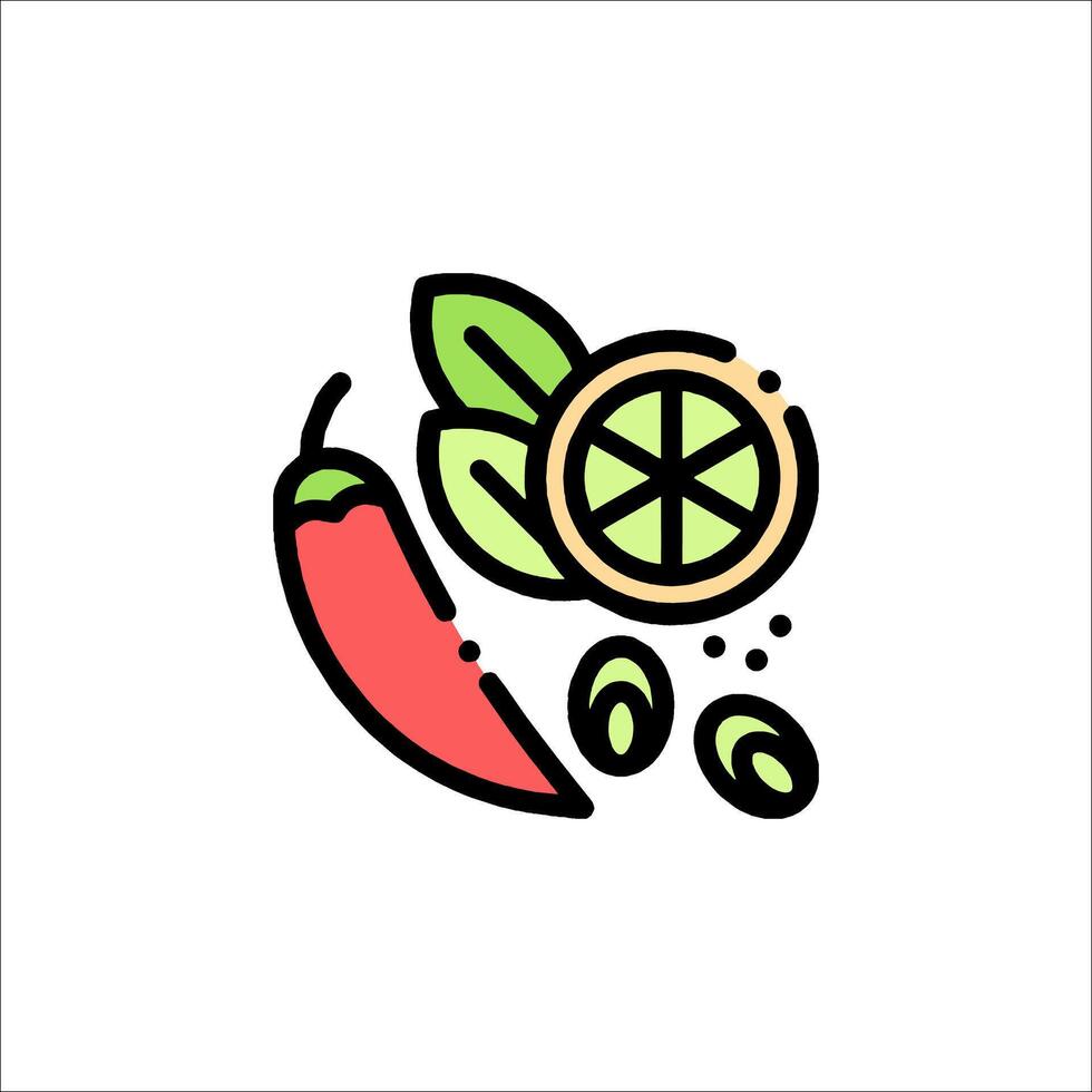 A pepper and a lime are shown in a line style vector