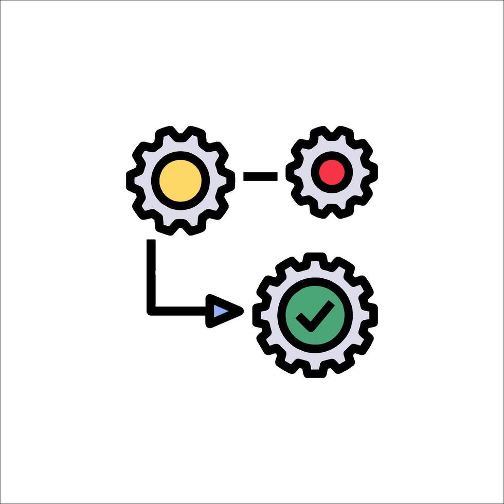 A gear wheel with a check mark and a green arrow vector