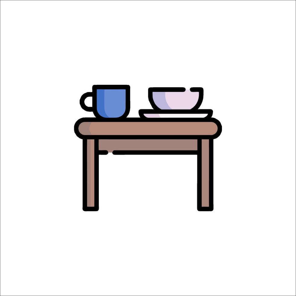 A table with a cup and plate on it vector
