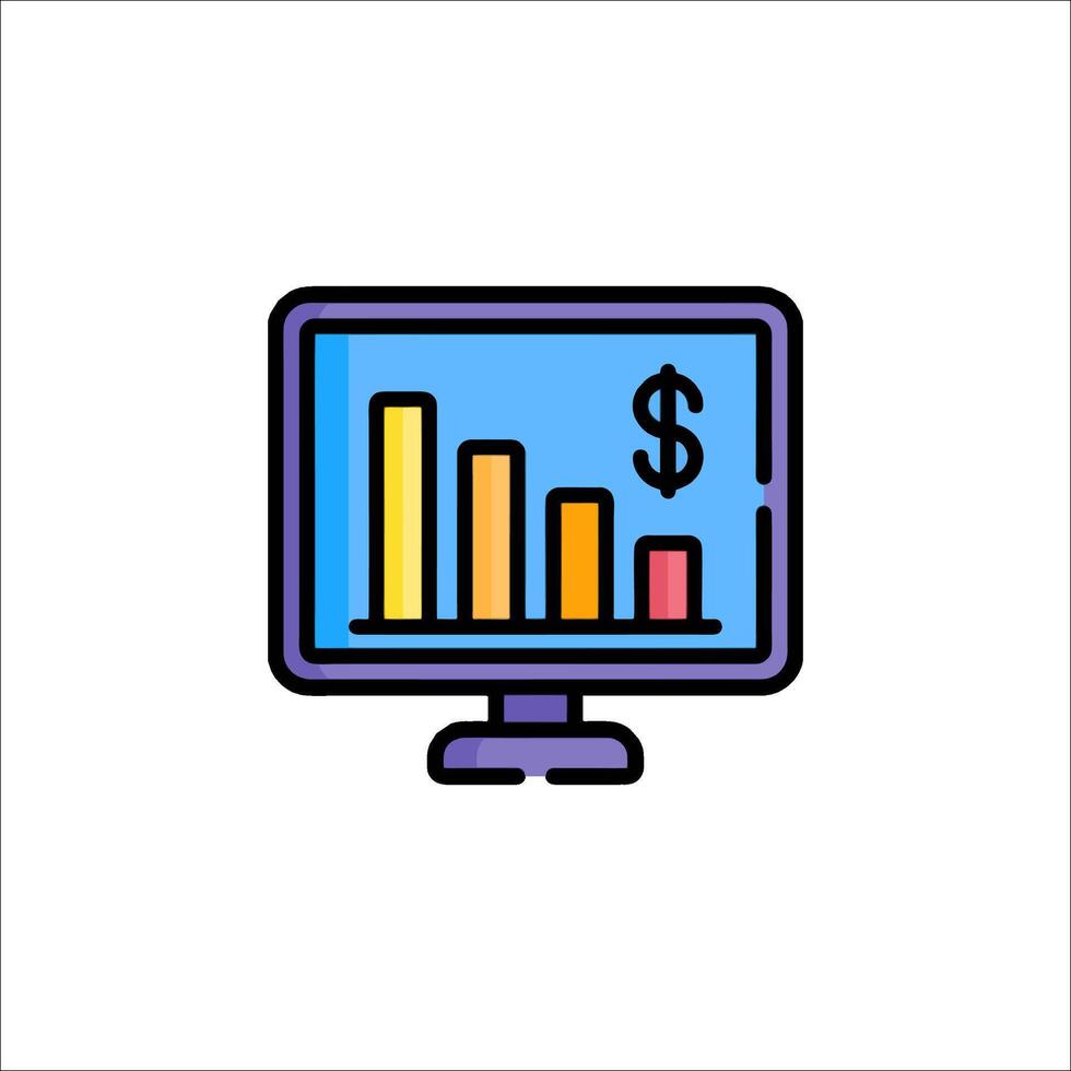 A computer monitor with a bar chart on it vector