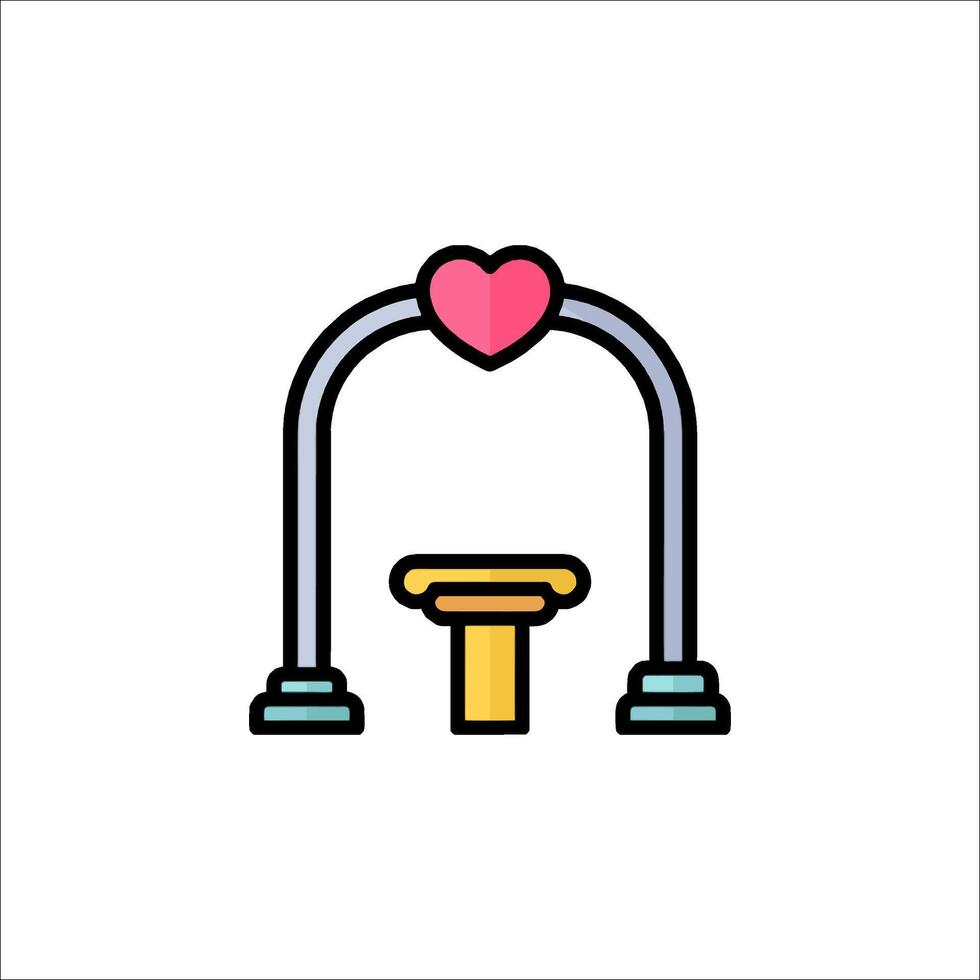 a heart shaped arch with a bench inside vector