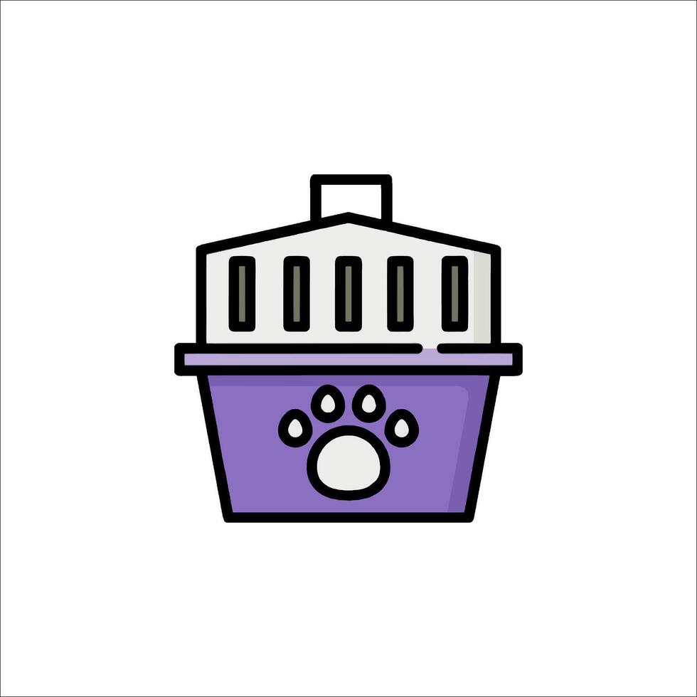 A purple and white icon of a cat carrier vector