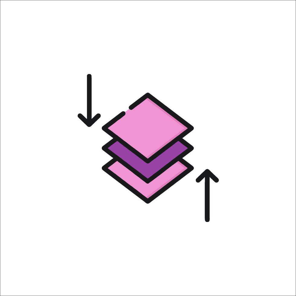 A purple and pink icon with arrows pointing up vector