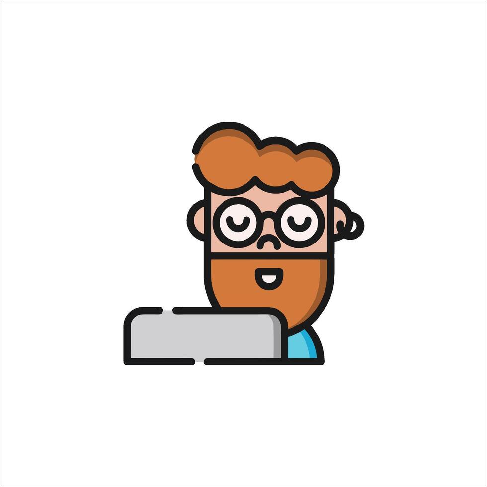 A man with glasses and beard is sitting at a computer vector