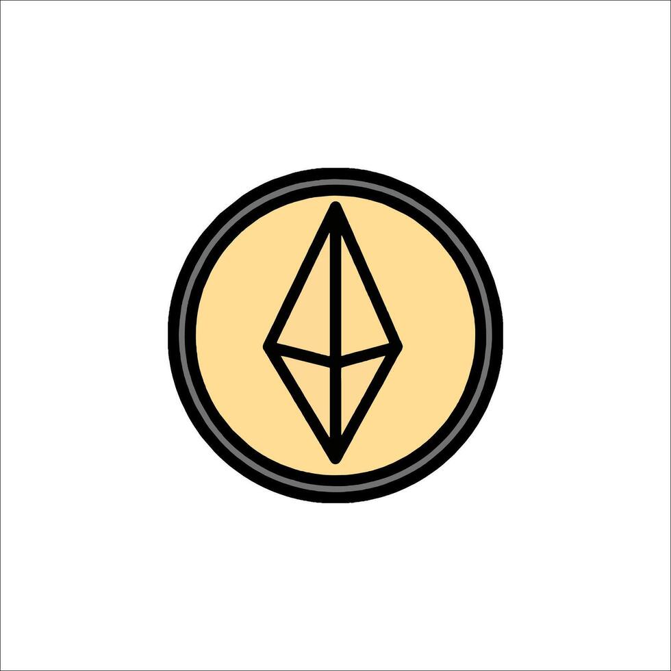The symbol for the ethereum network is shown in a circle vector