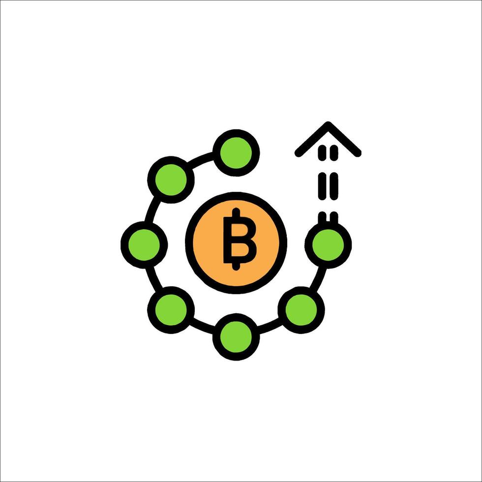 Bitcoin icon with a circle and a green arrow vector