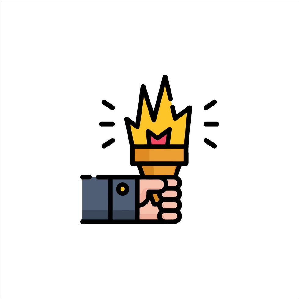 A hand holding a torch with a flame coming out of it vector