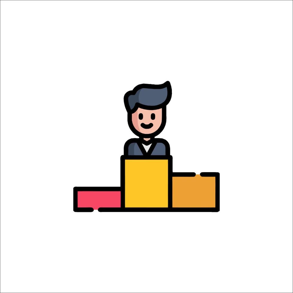 A man sitting on a podium with a box of colored blocks vector