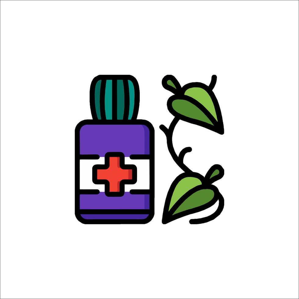 A bottle of medicine and a plant vector
