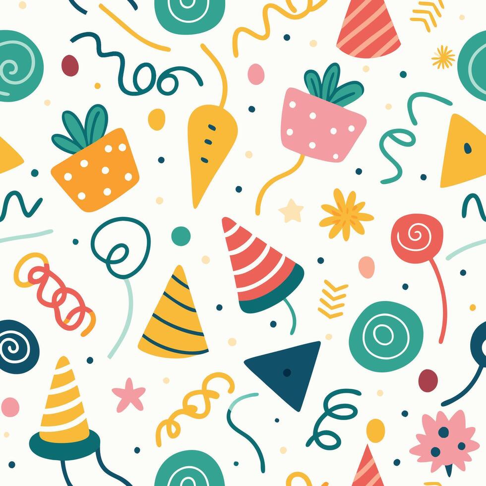 seamless pattern with colorful party hats and other items vector