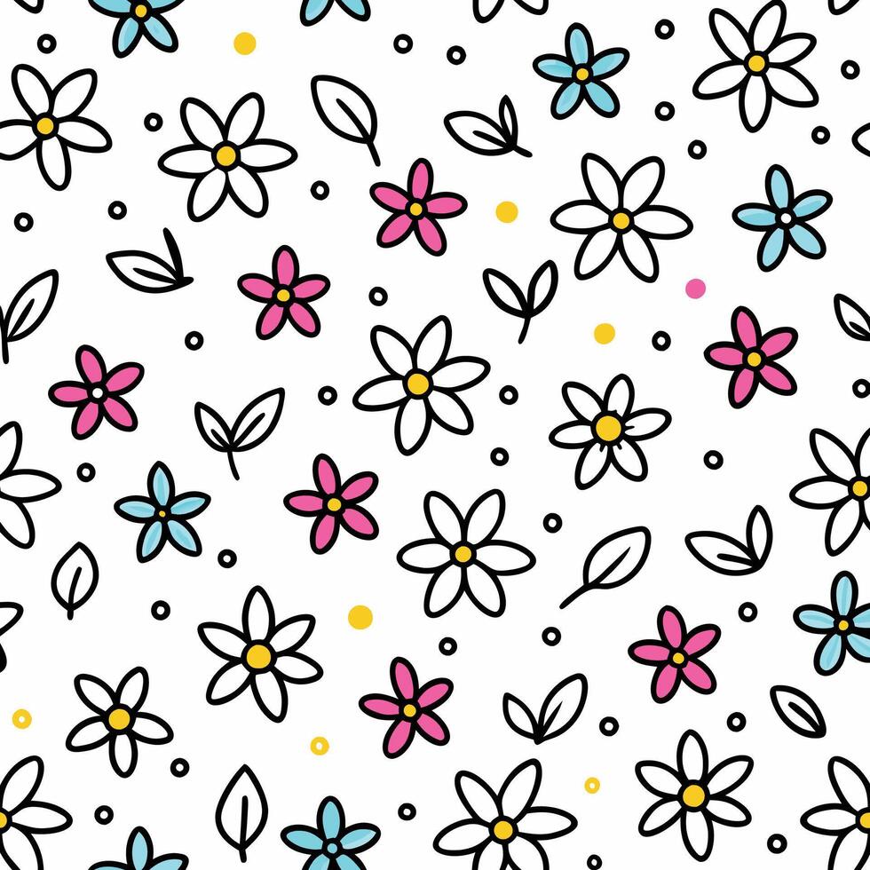 a pattern with flowers and leaves on a white background vector