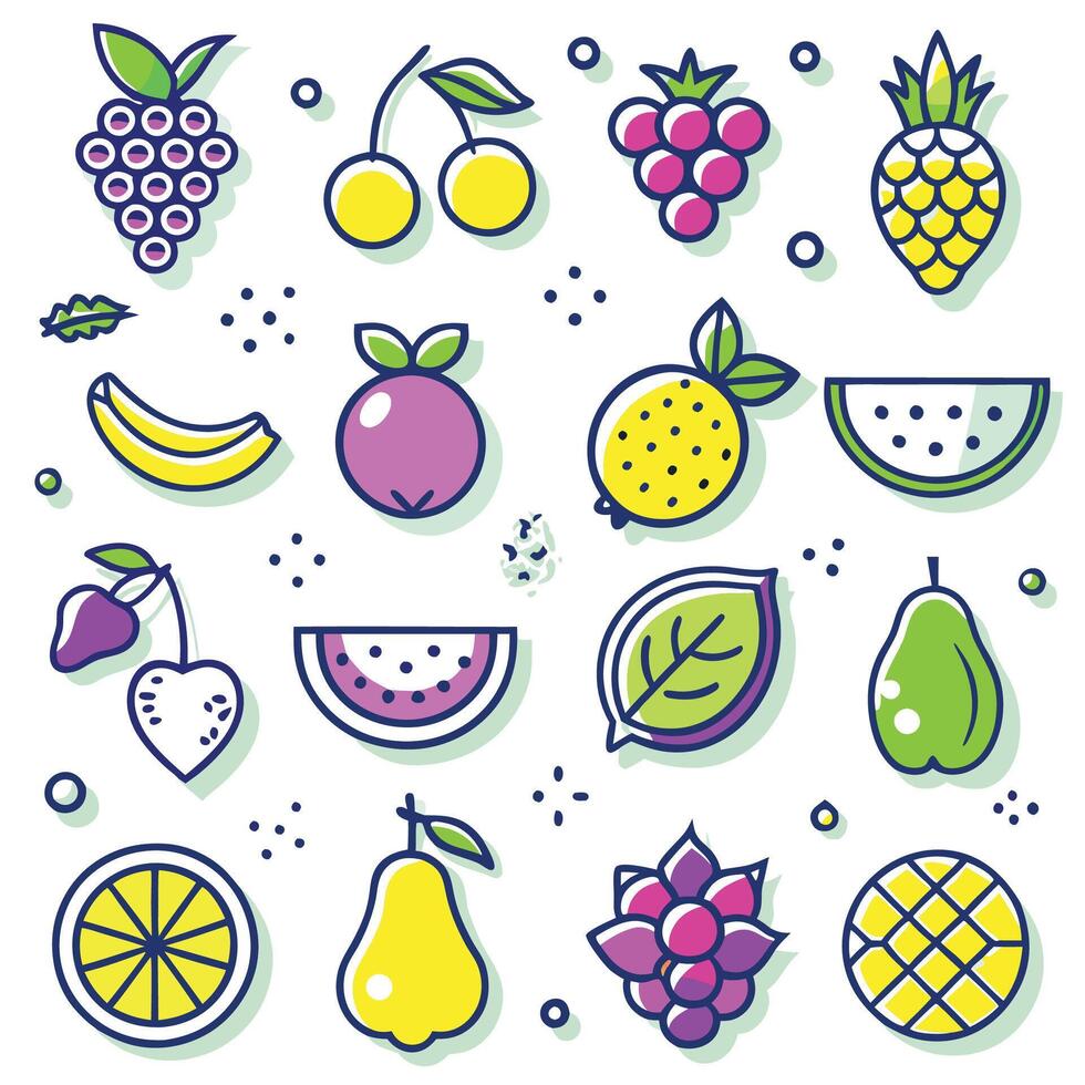 fruit icons set in flat style vector