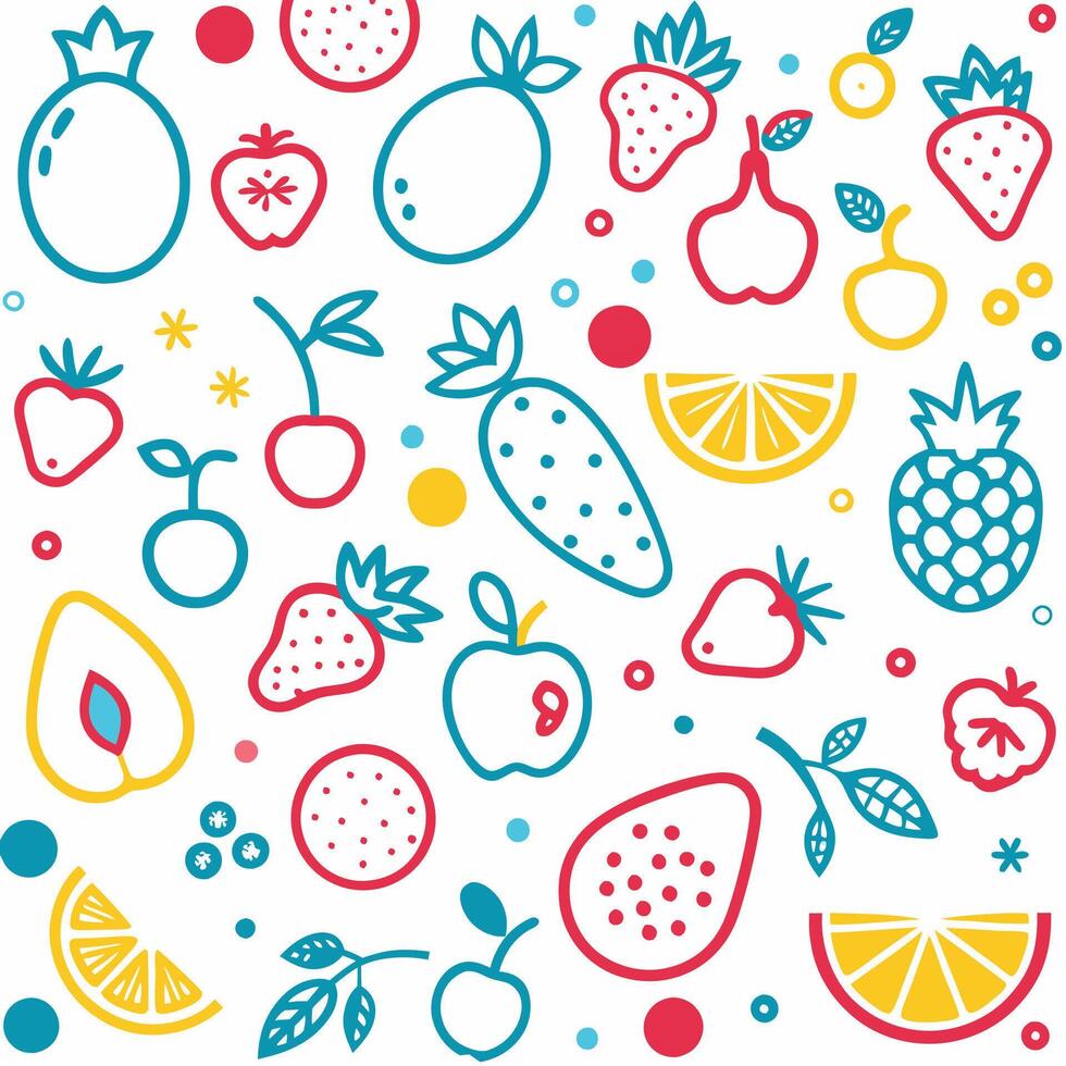 fruit and vegetables pattern with doodles vector