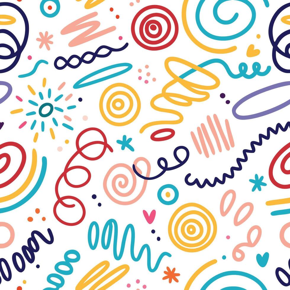 seamless pattern with colorful doodles and swirls vector