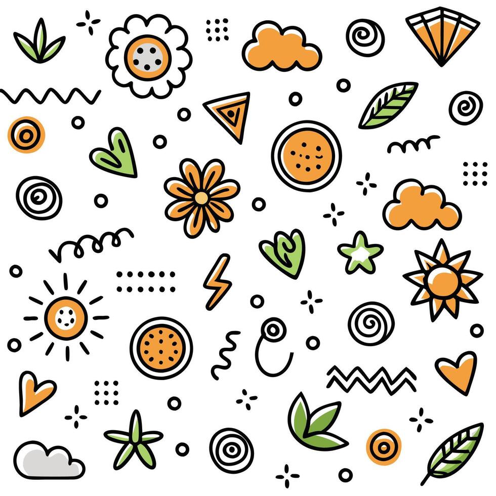 a set of colorful doodles on a white background vector