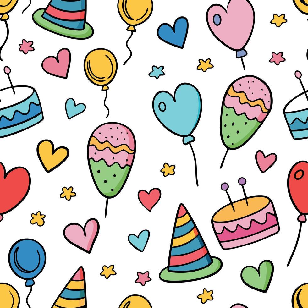 seamless pattern with birthday party items vector