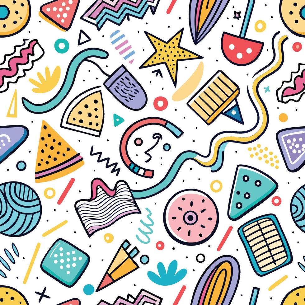 seamless pattern with colorful objects and shapes vector