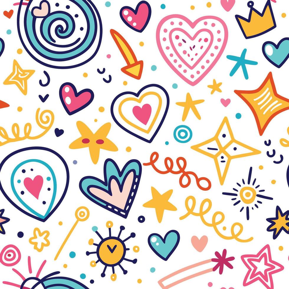 seamless pattern with hearts, stars and other symbols vector