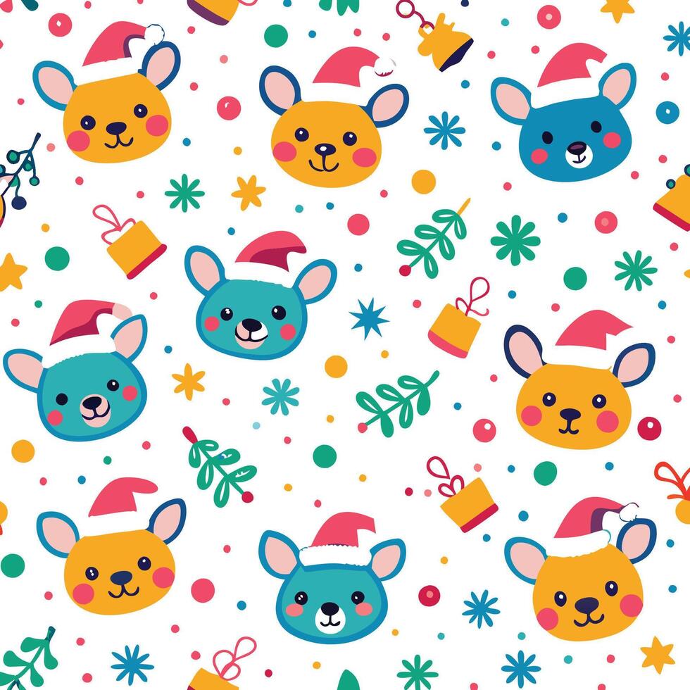 christmas seamless pattern with cute mice and christmas decorations vector