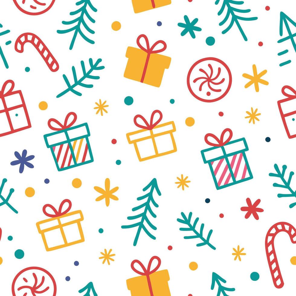 christmas seamless pattern with gifts and trees vector