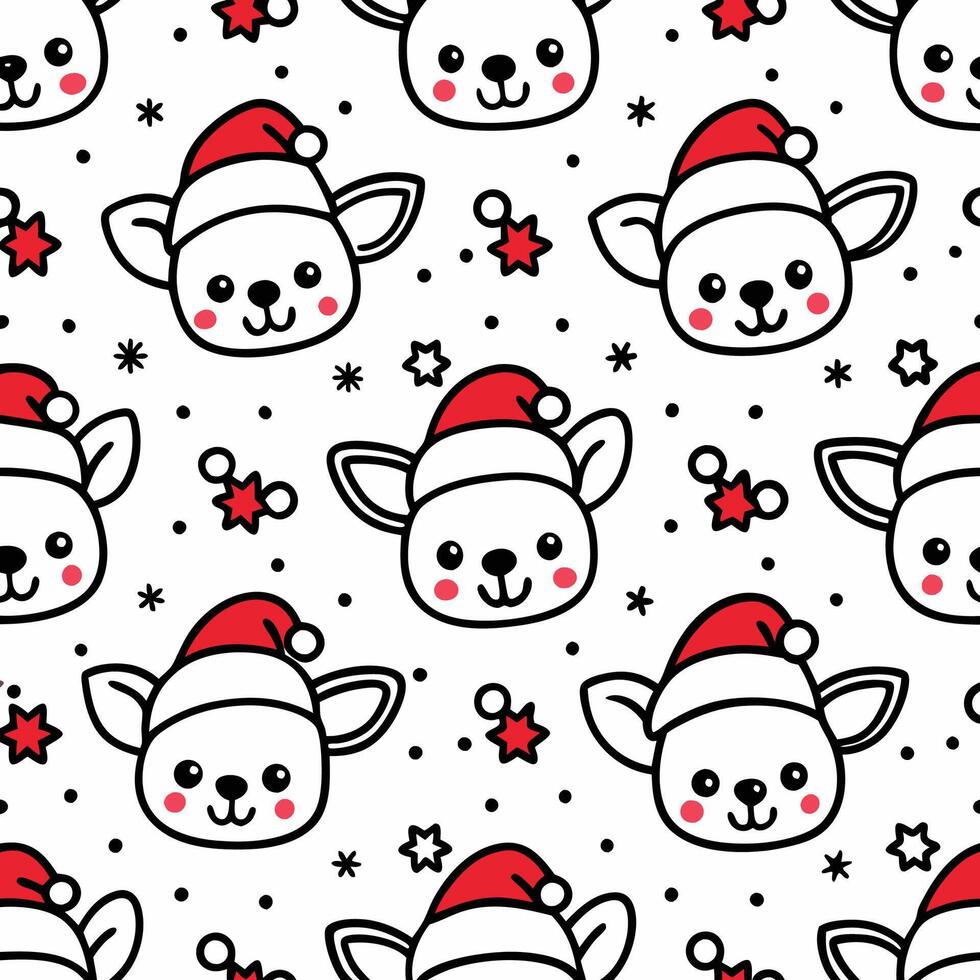 a pattern with cute dogs wearing santa hats vector