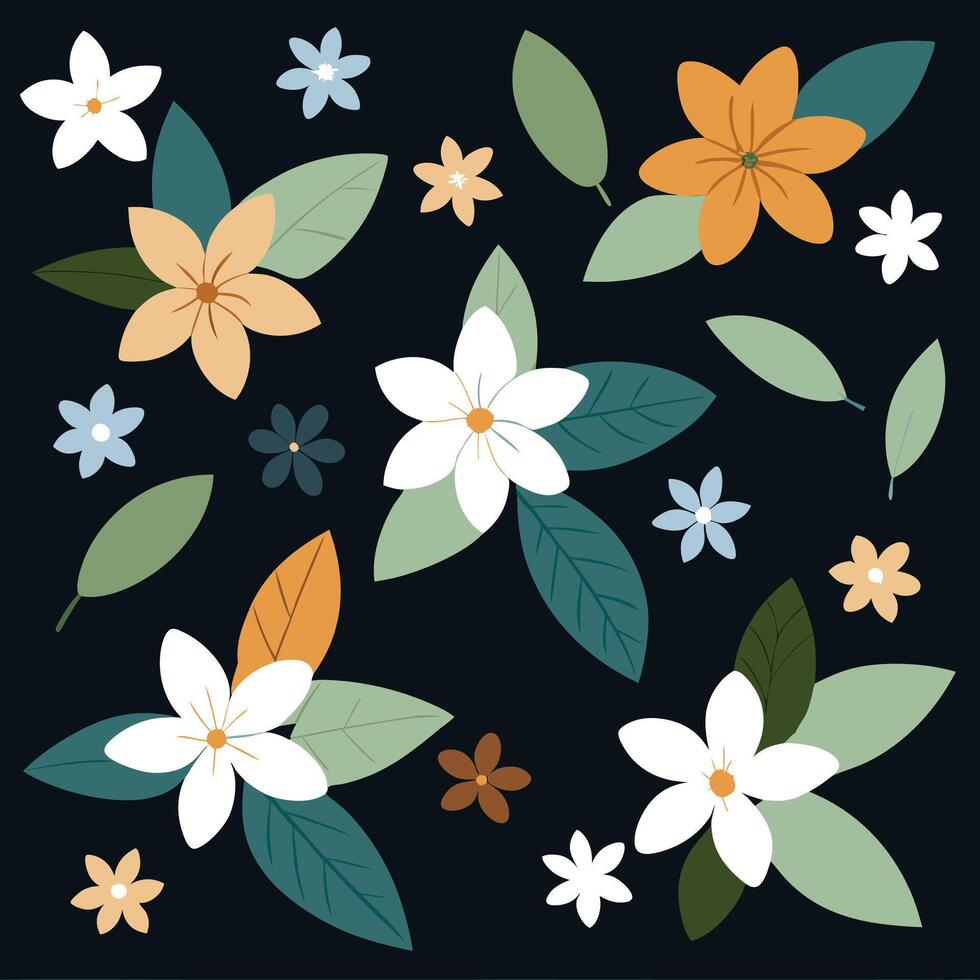 flowers and leaves on a black background vector