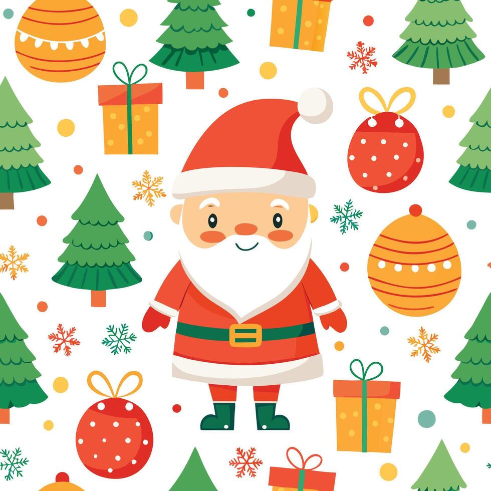 christmas seamless pattern with santa claus and christmas trees vector
