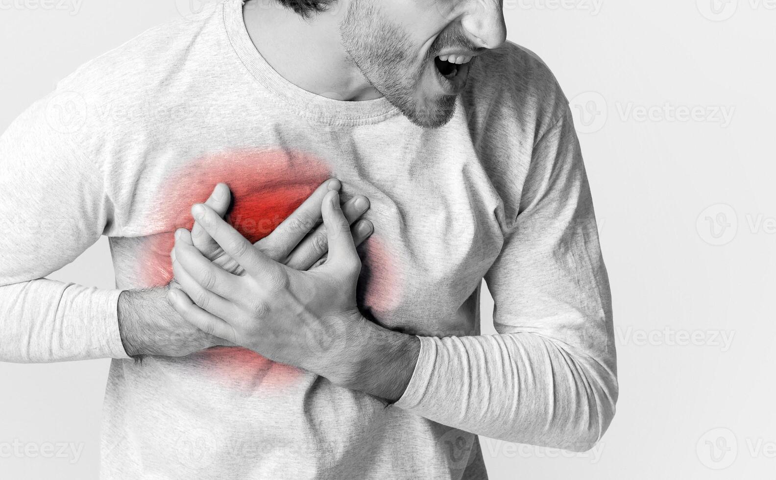 Man has hurt in chest, highlighted in red, cropped photo