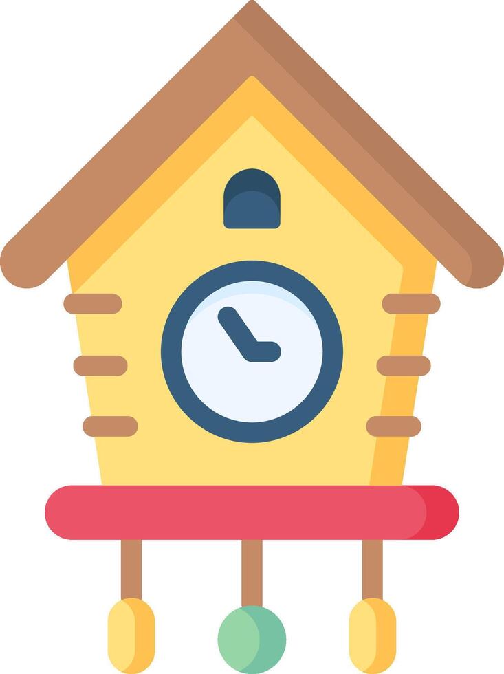 A cuckoo clock with a white face and a red bell vector