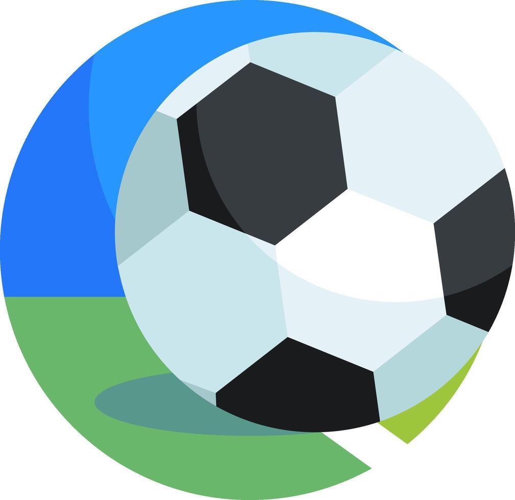 A soccer ball on a field with a blue and green background vector