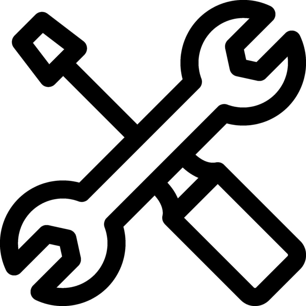A black and white icon of a wrench and spanner vector